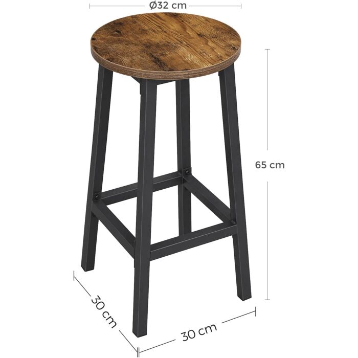 Hoppa! Songmics barkruk, set van 2 barstoelen, keukenstoelen met stevig stalen frame, hoogte 65 cm, rond, eenvoudig te monteren, industriële stijl, vintage bruin-zwart